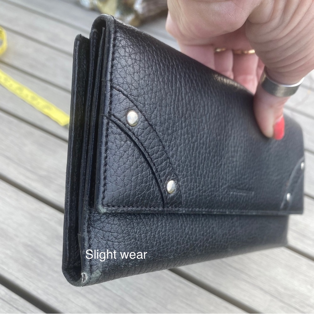 Burberry Leather Long Wallet🖤BLACK🖤Embossed/Bifold+envelope pouch🔥made🇮🇹EUC - Picture 6 of 16